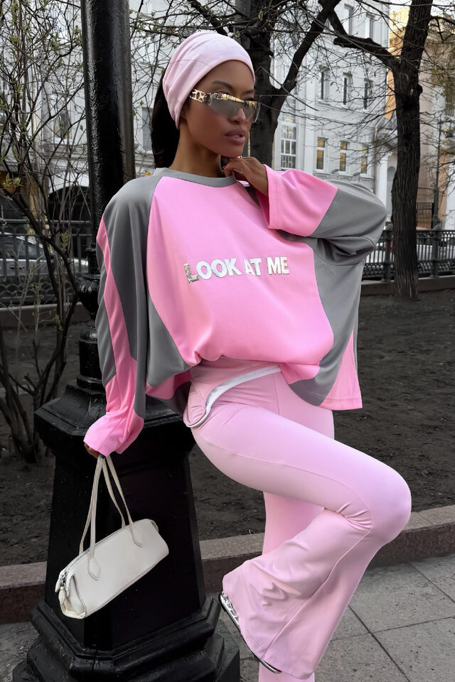 Лонгслив LASMOLLY FAN цвет РОЗОВО-СЕРЫЙ
